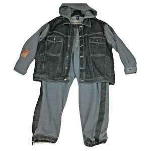 Rocawear Men's XL Denim Fleece Hoodie Full Zip Jacket & Jogger Pants Set Gray